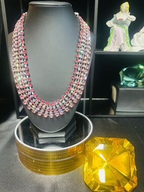 Women’s Pink Multi-Row Crystal Necklace